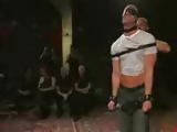 Blindfolded bound gay blowjob in gay club